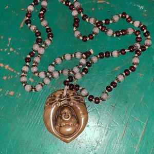 Buddha Hand Strung Necklace Garnet Moonstone